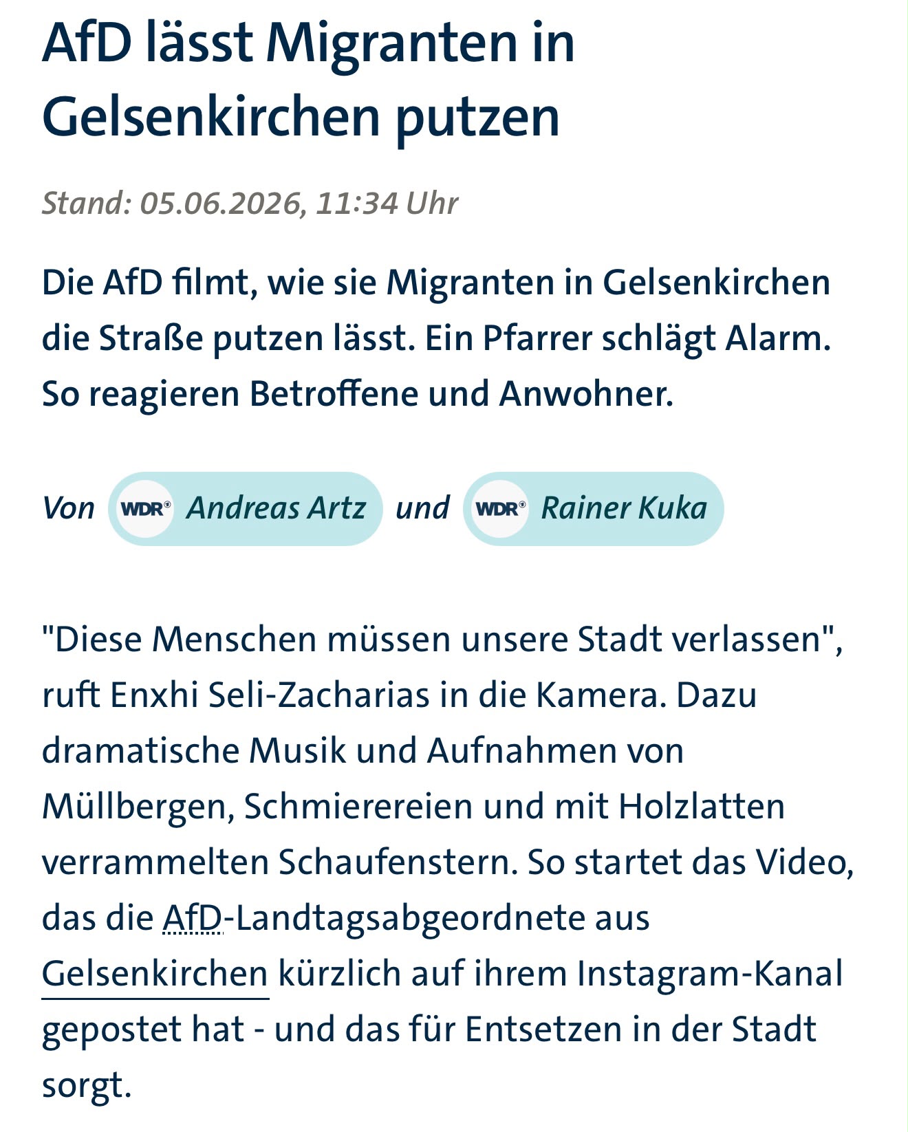 Hinweis auf WDR-Beitrag zu Ausgrenzung und Stigmatisierung